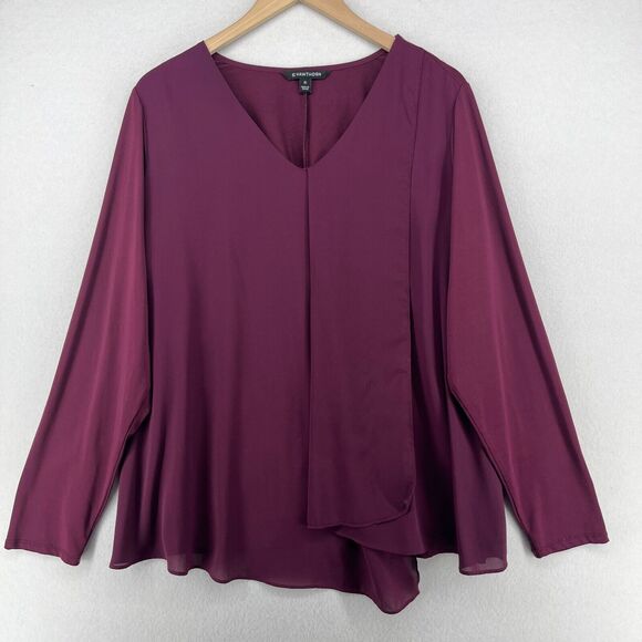 41 HAWTHORN Top Womens 2X Plus Chiffon Overlay Blouse V-Neck Long Sleeve Purple - Picture 1 of 16
